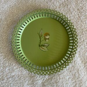 Vintage Green Decorative Metal Tray 8”